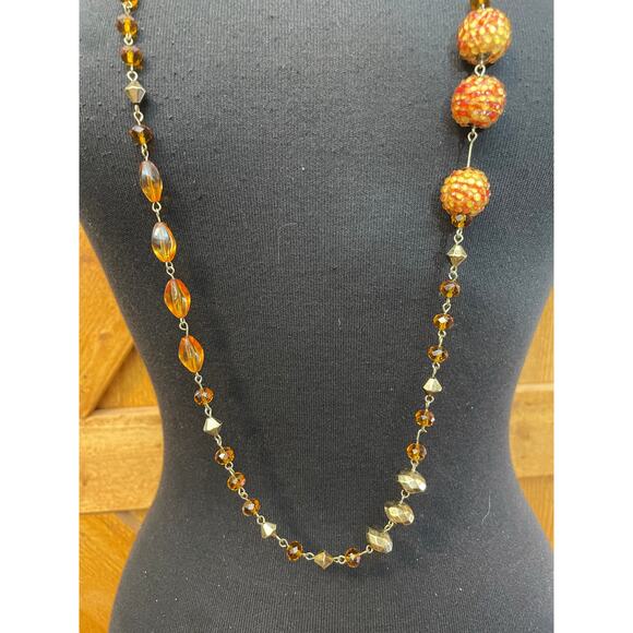 Women's Gold Orange Bead Necklace Earring Set GUC - Picture 6 of 8